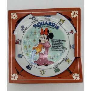 Vtg Walt Disney Sign Of The Zodiac Aquarius Minnie Plate 6.5" Schmid W/ Box